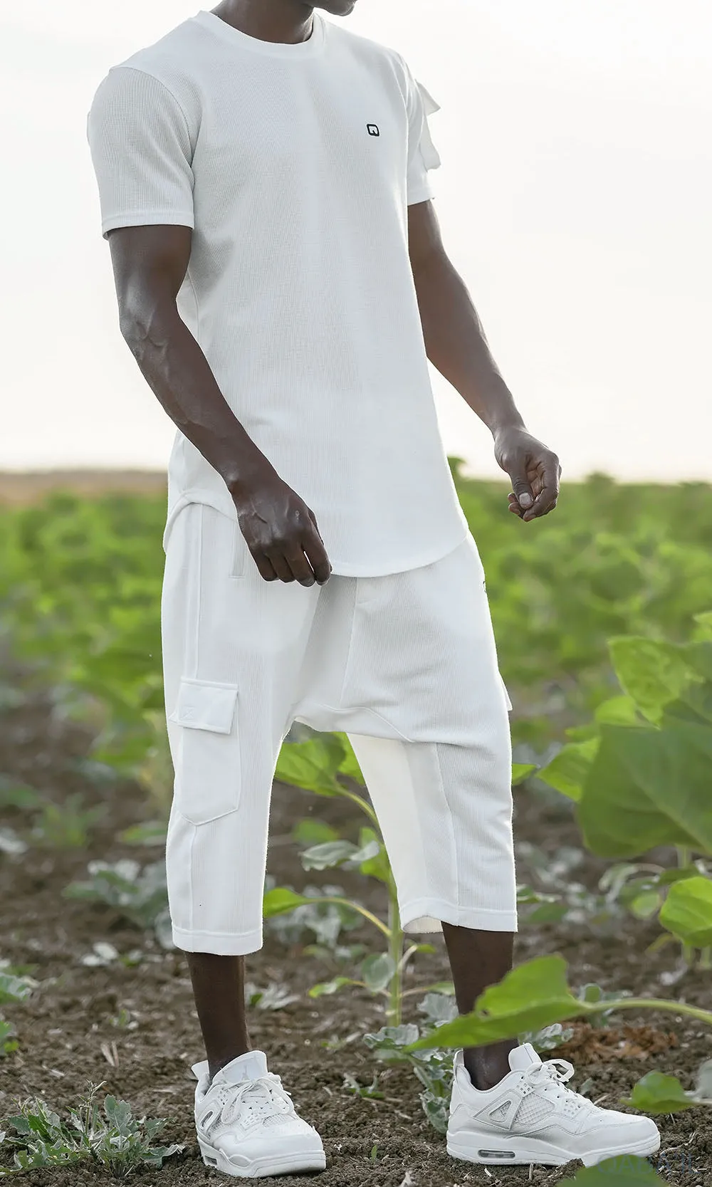 QL IGO Relaxed Cargo Shorts and T-Shirt Set in Cream