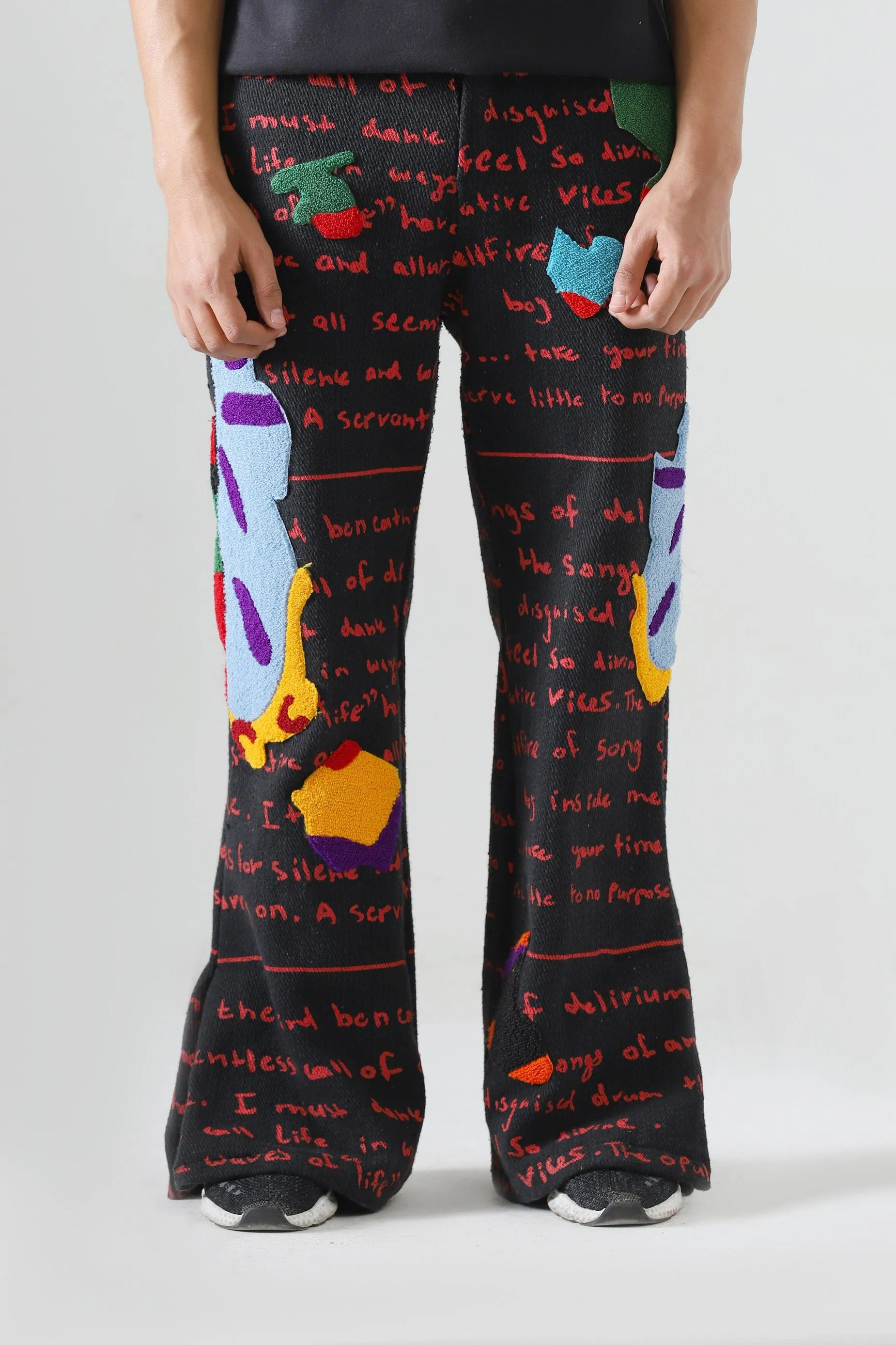 "MINDFULLNESS" EMBROIDERED DENIM PANTS