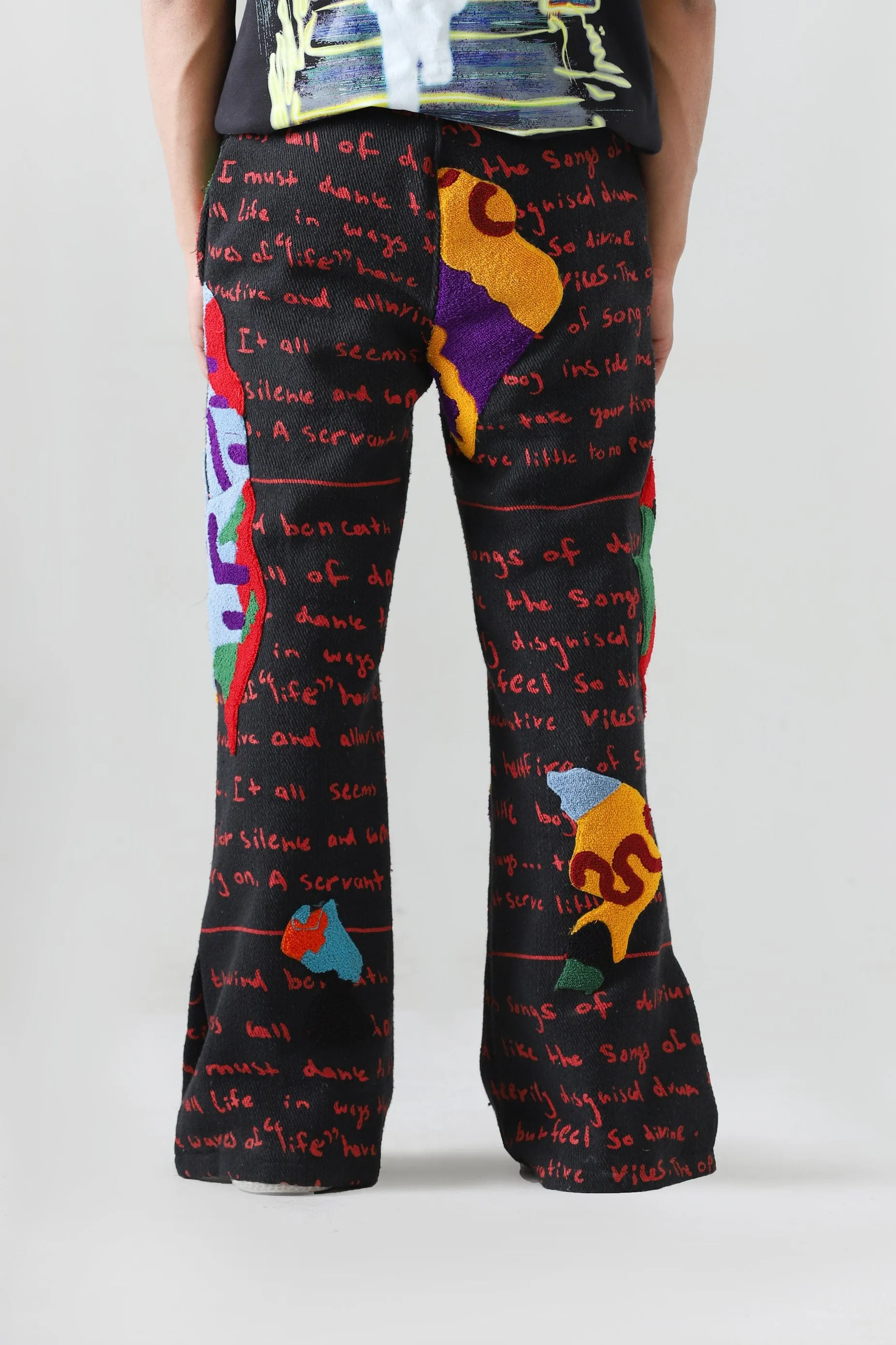 "MINDFULLNESS" EMBROIDERED DENIM PANTS