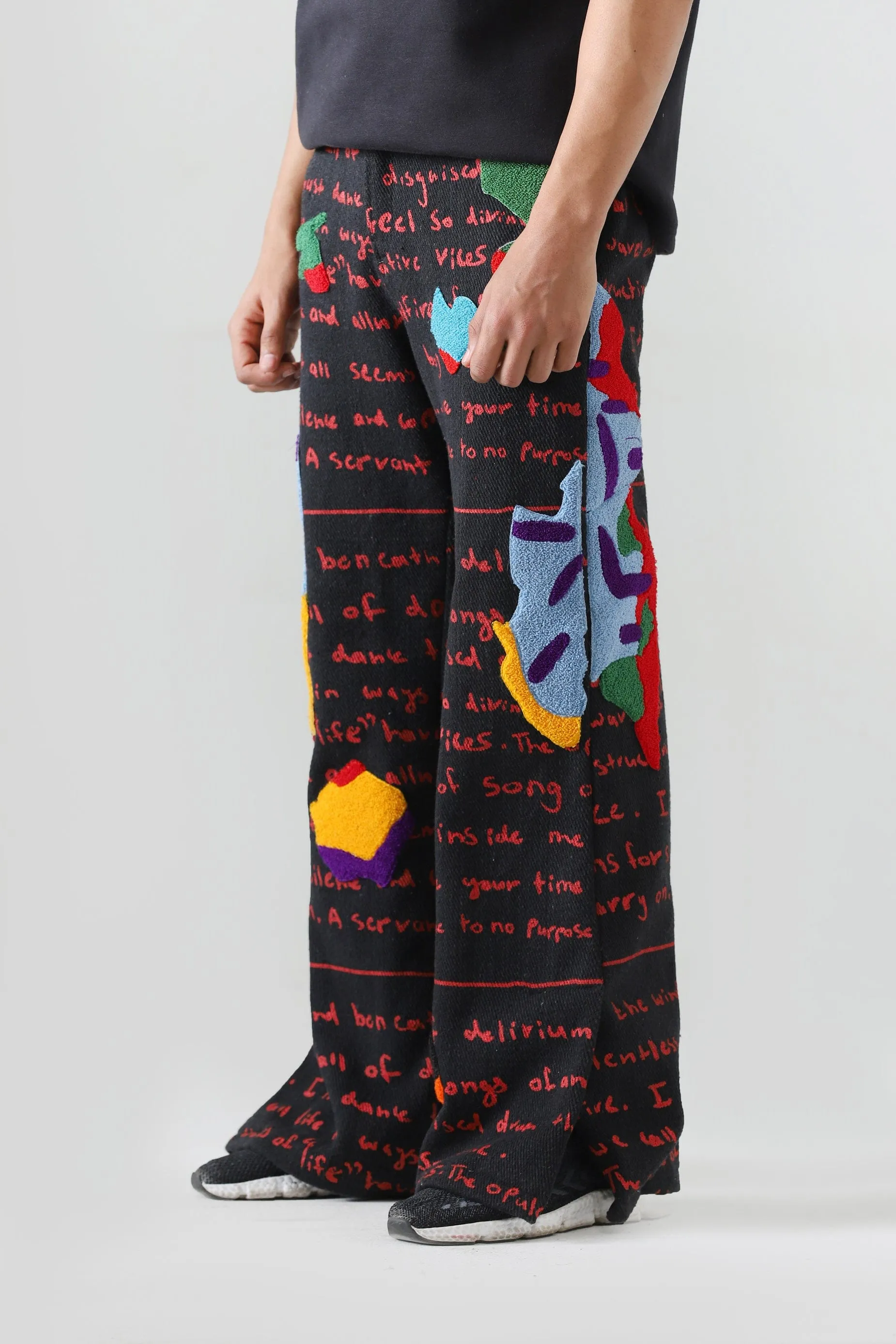 "MINDFULLNESS" EMBROIDERED DENIM PANTS