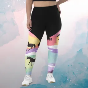 Rainbows and Abstract Horses Athletic Compression Leggings