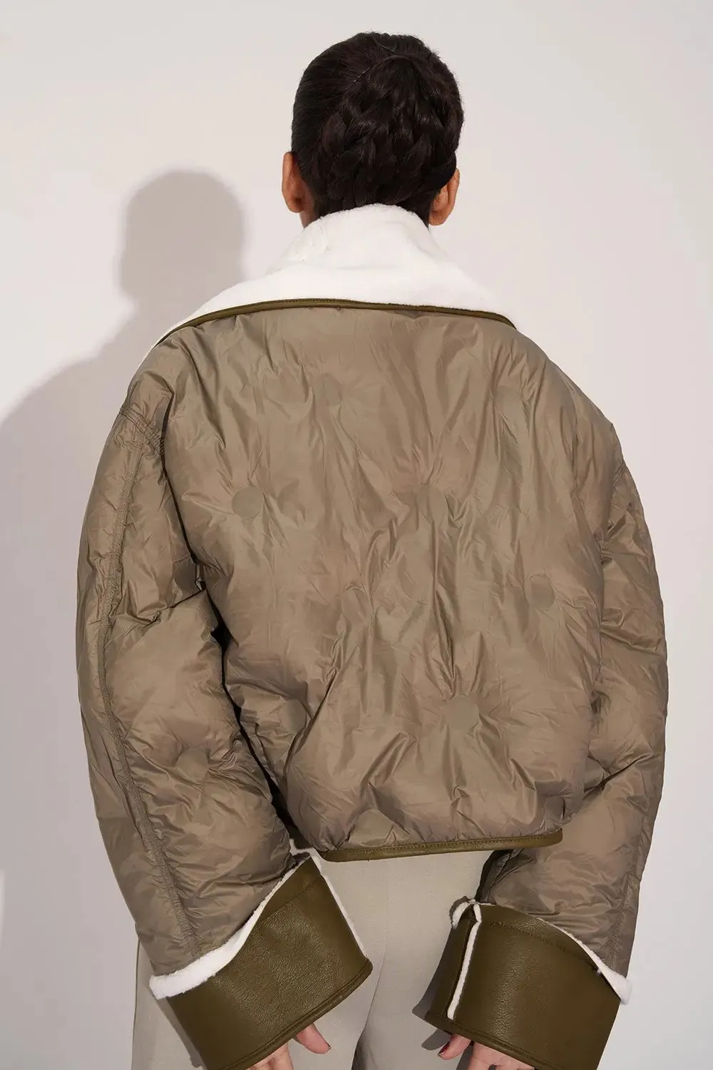 Retro Olive Double Breasted Puffer Jacket