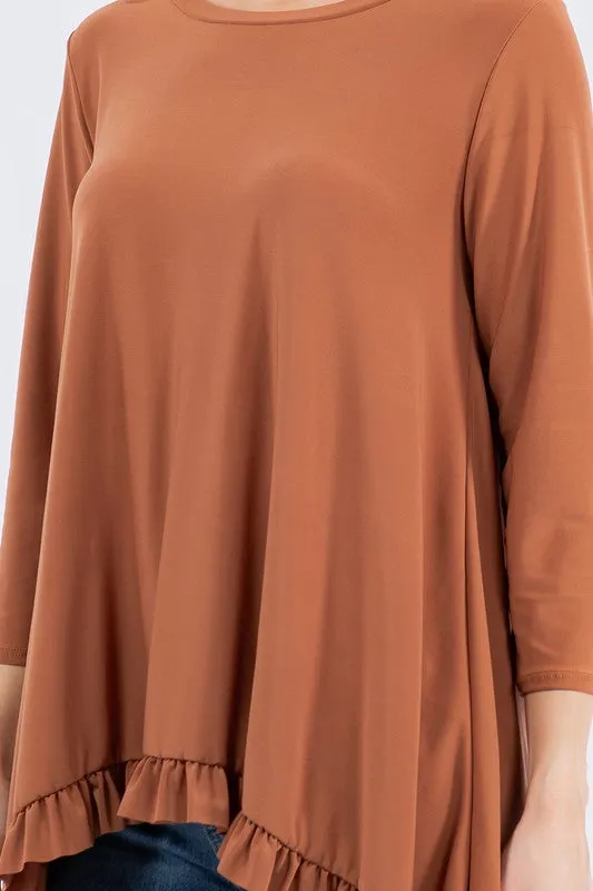 Samantha Ruffle High-Low Tunic-Copper Bronze