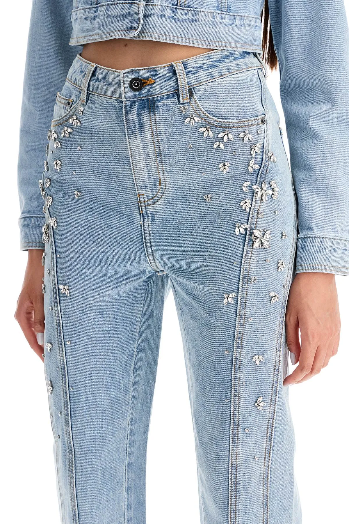 Self Portrait Straight Jeans With Crystals