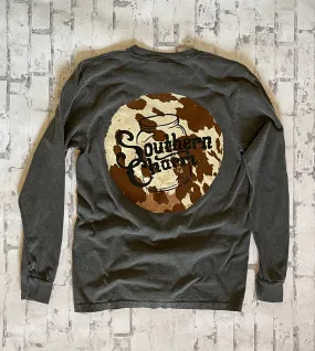 Southern Charm "Original Logo Cow Circle" Long Sleeve T-shirt - Charcoal