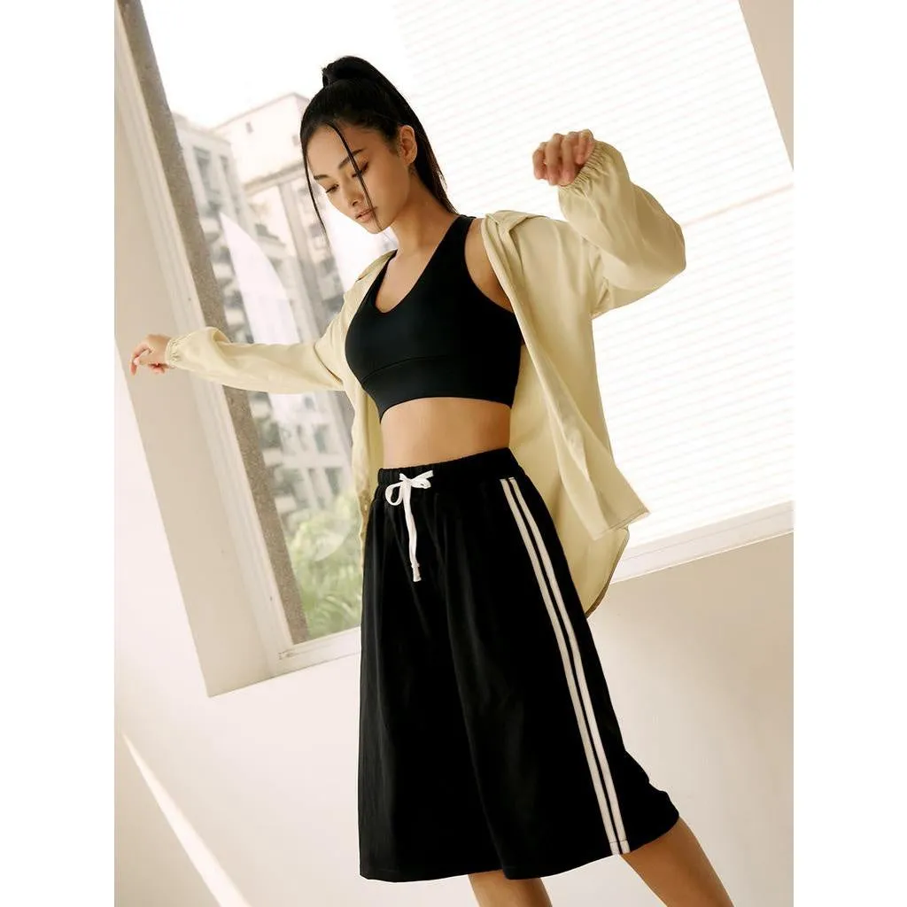 Sporty High Waist Wide Leg Elastic Waist Shorts Pants