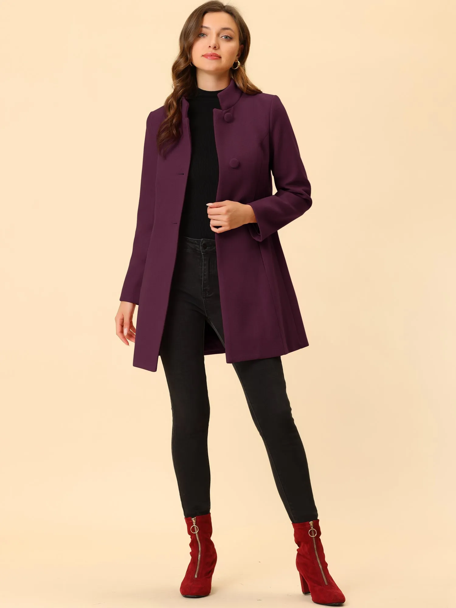 Stand Collar Single Breasted Solid Color Pea Coat