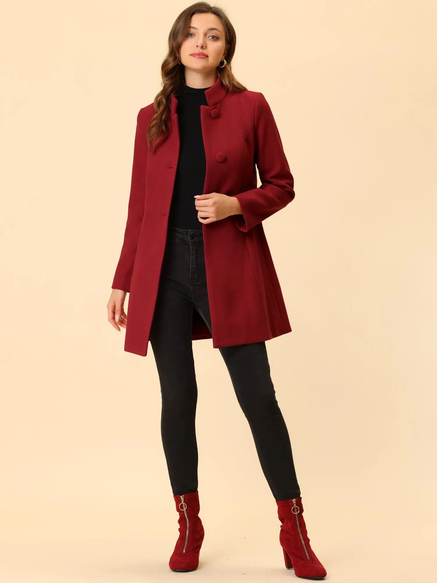 Stand Collar Single Breasted Solid Color Pea Coat