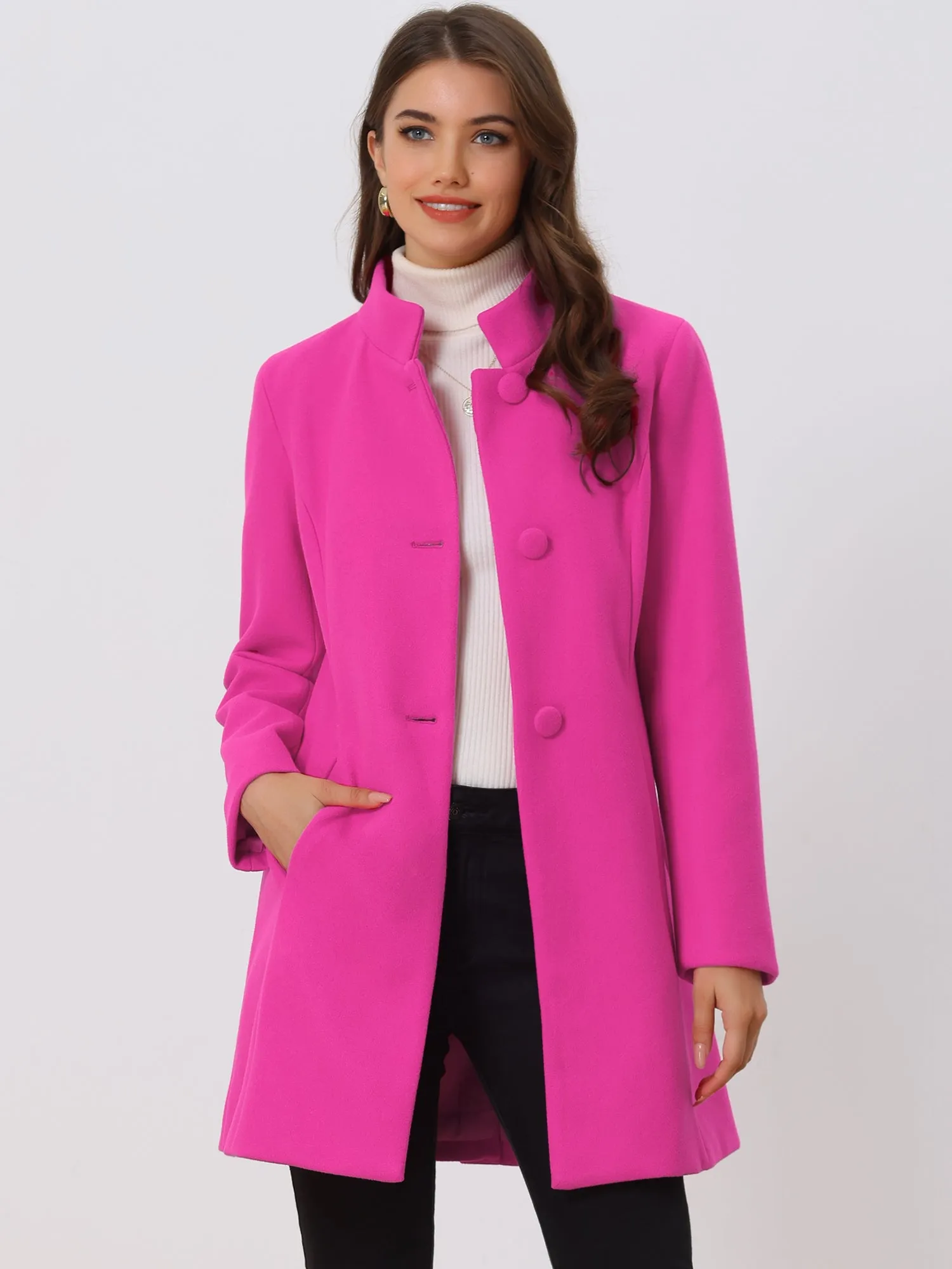 Stand Collar Single Breasted Solid Color Pea Coat