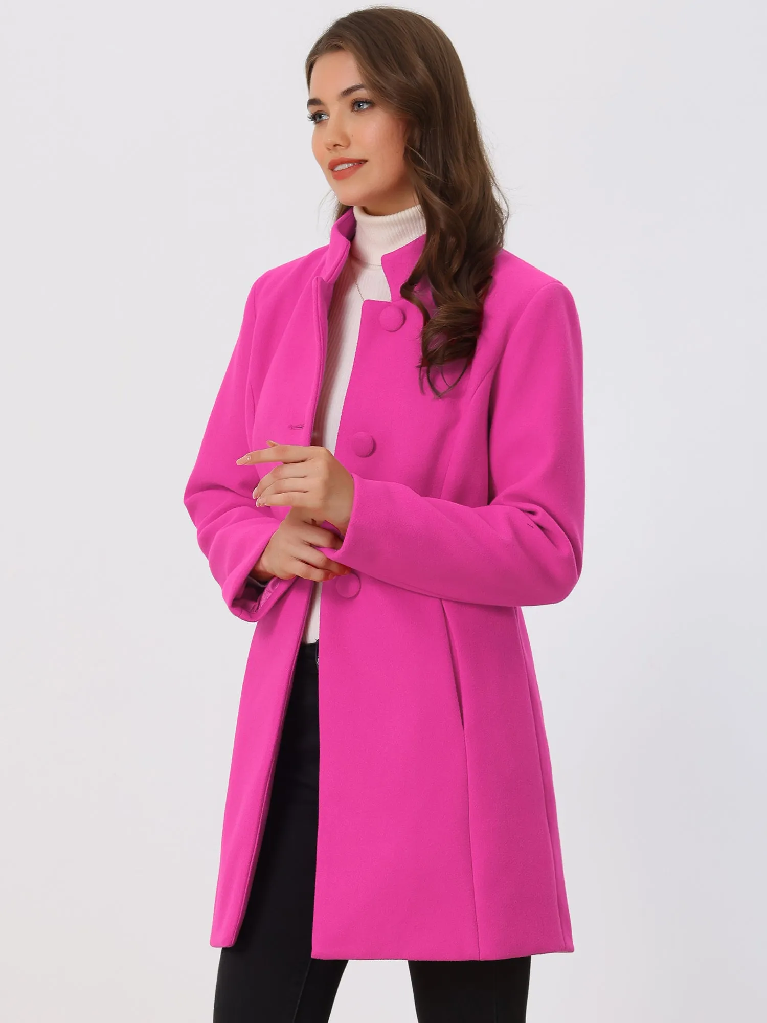 Stand Collar Single Breasted Solid Color Pea Coat