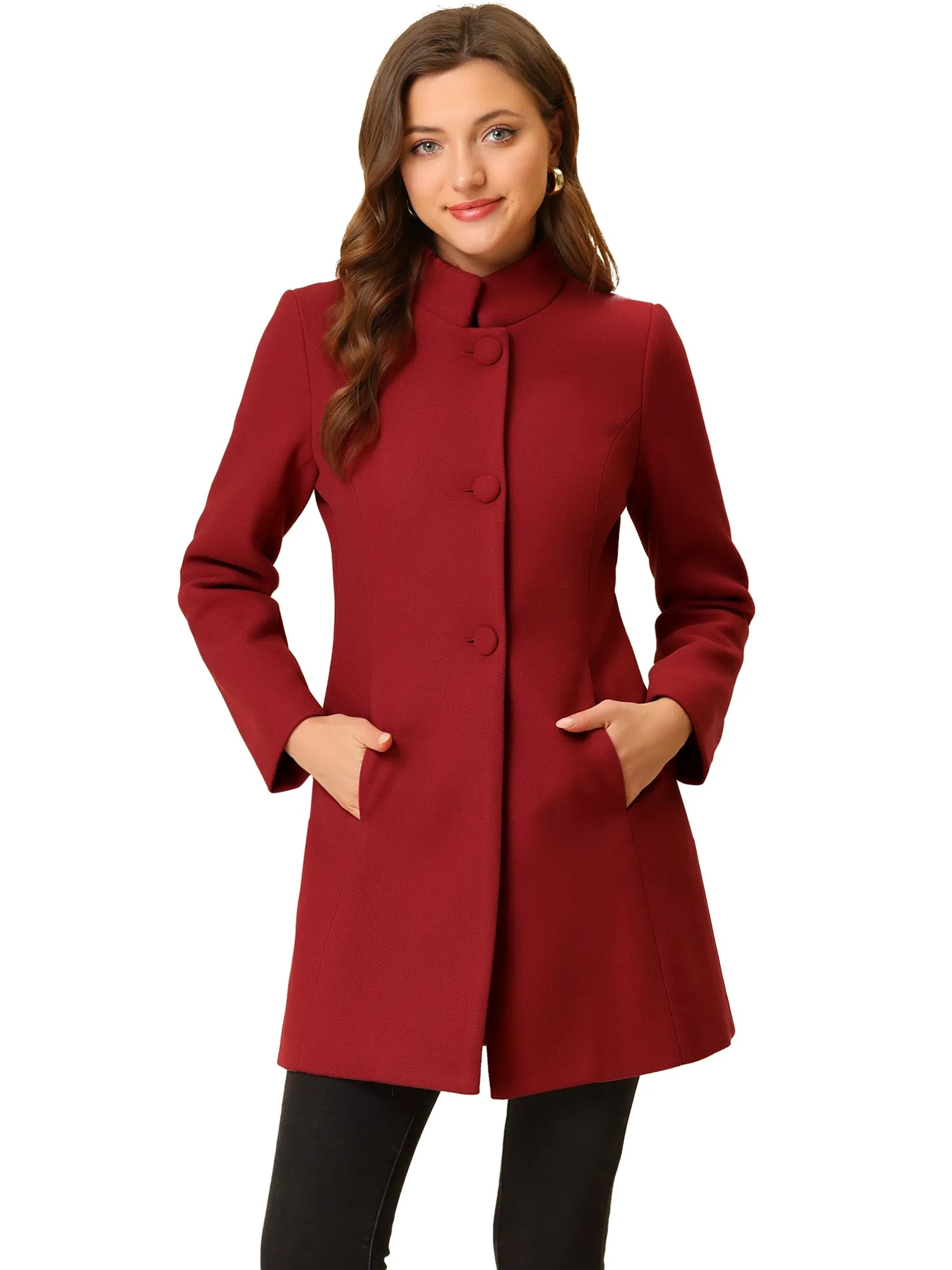 Stand Collar Single Breasted Solid Color Pea Coat