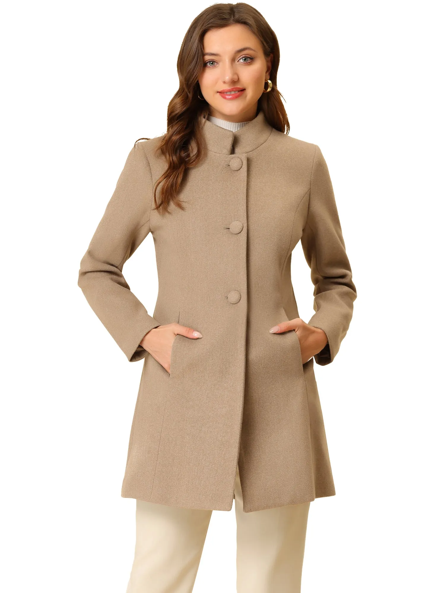 Stand Collar Single Breasted Solid Color Pea Coat