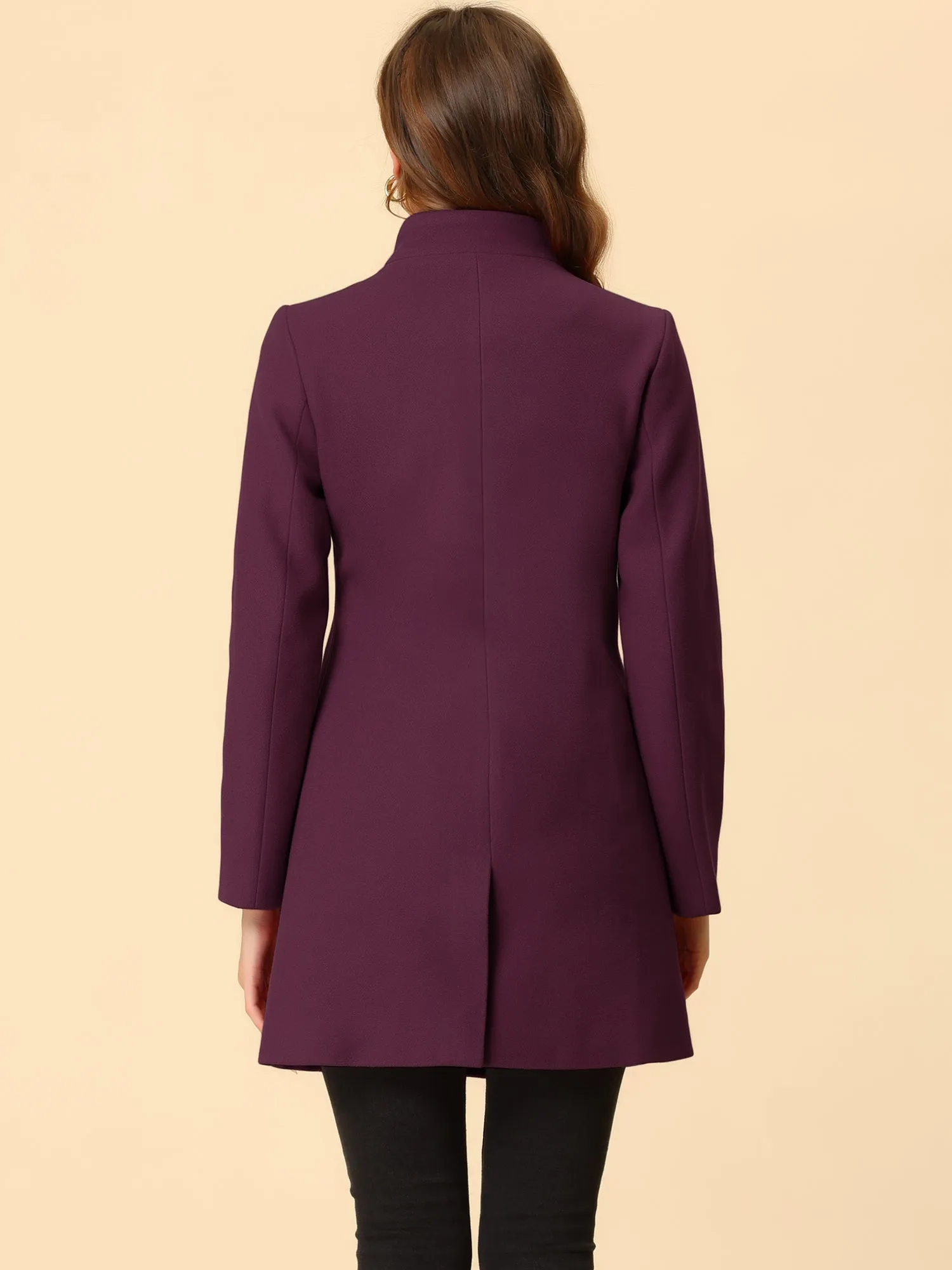 Stand Collar Single Breasted Solid Color Pea Coat