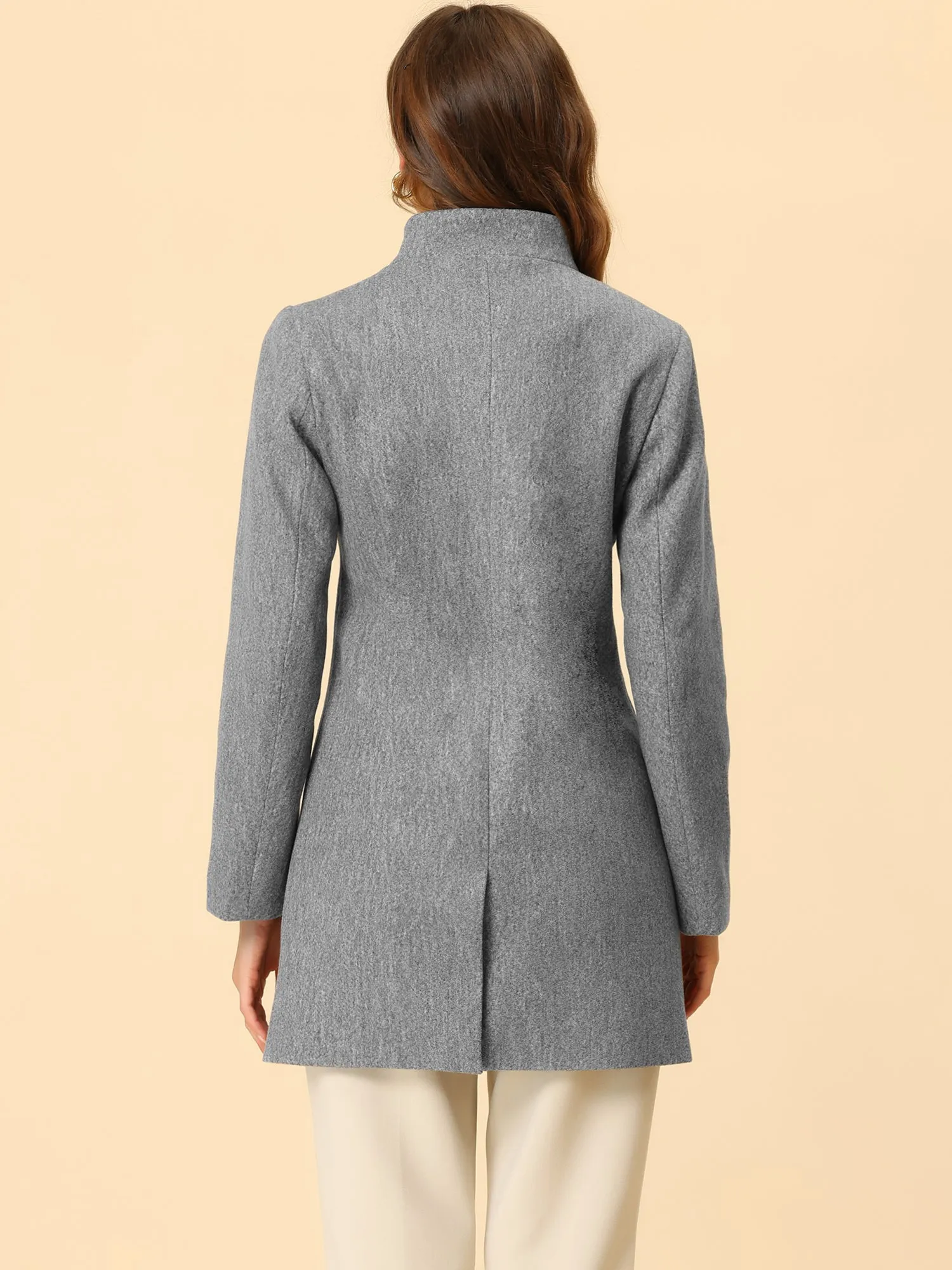 Stand Collar Single Breasted Solid Color Pea Coat