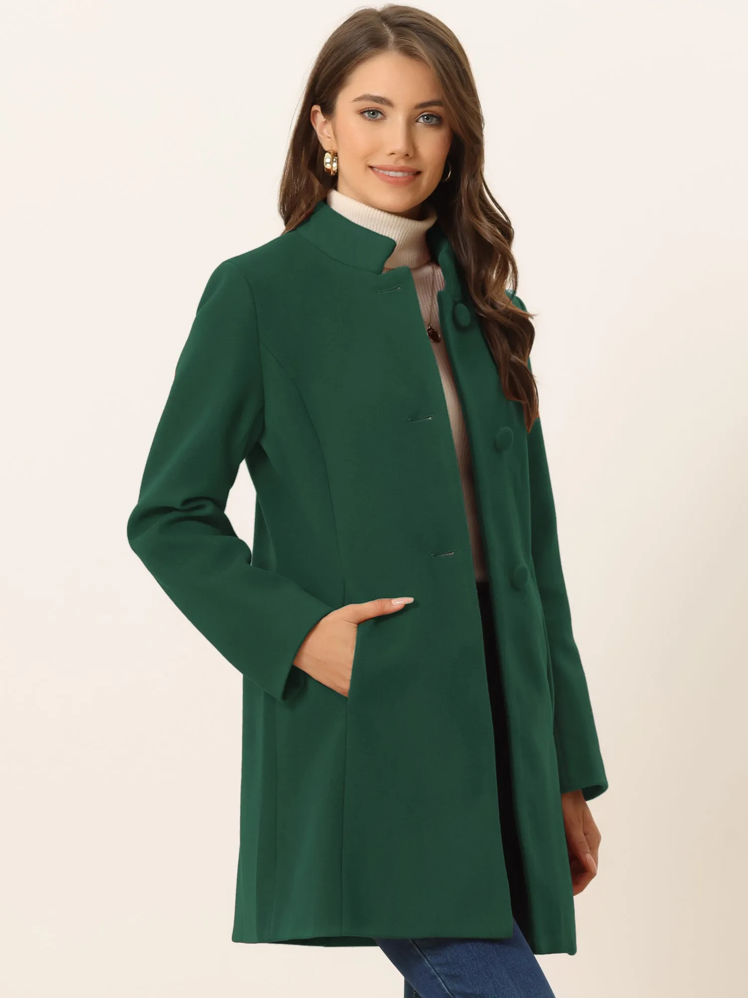 Stand Collar Single Breasted Solid Color Pea Coat