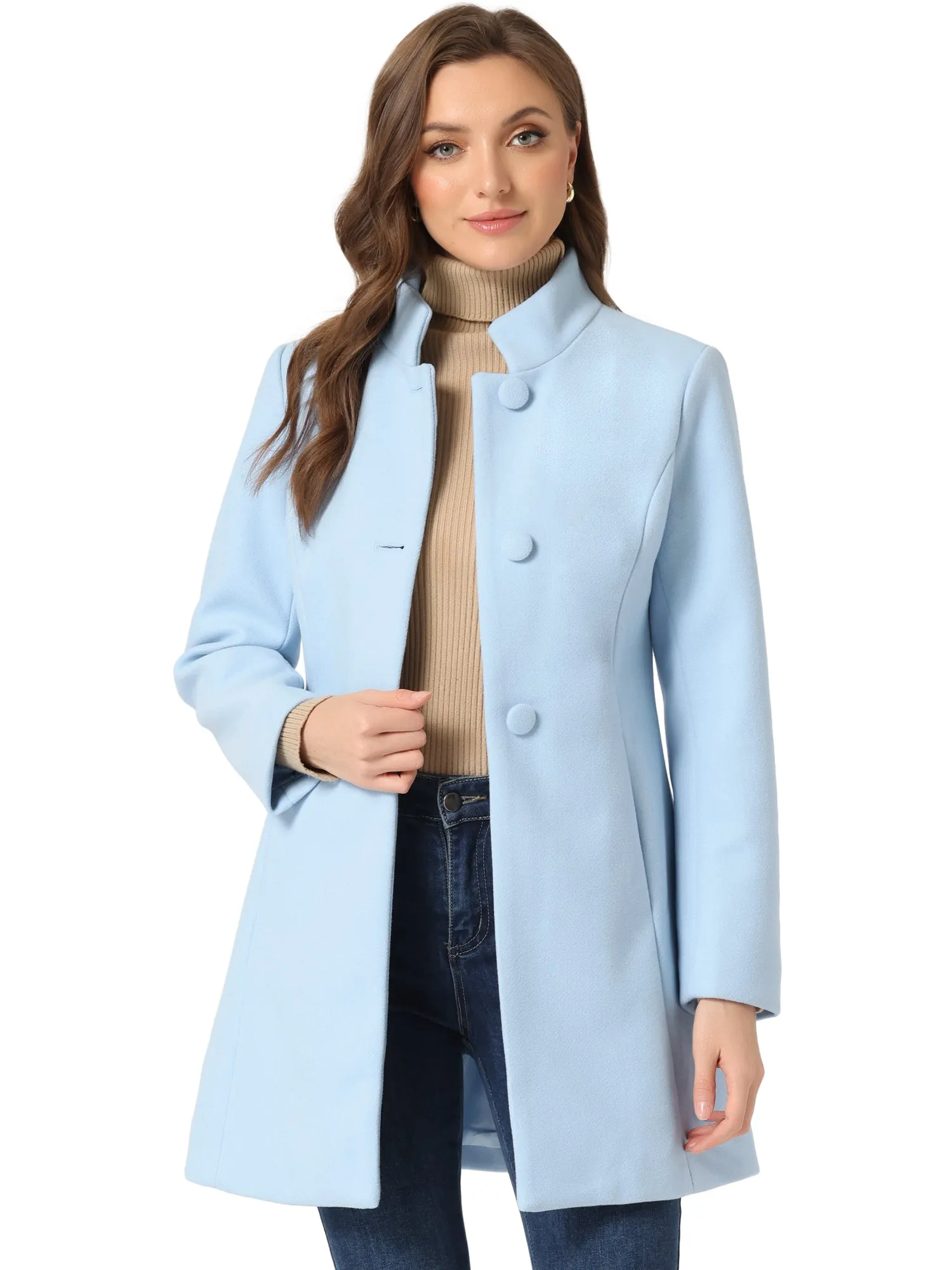 Stand Collar Single Breasted Solid Color Pea Coat