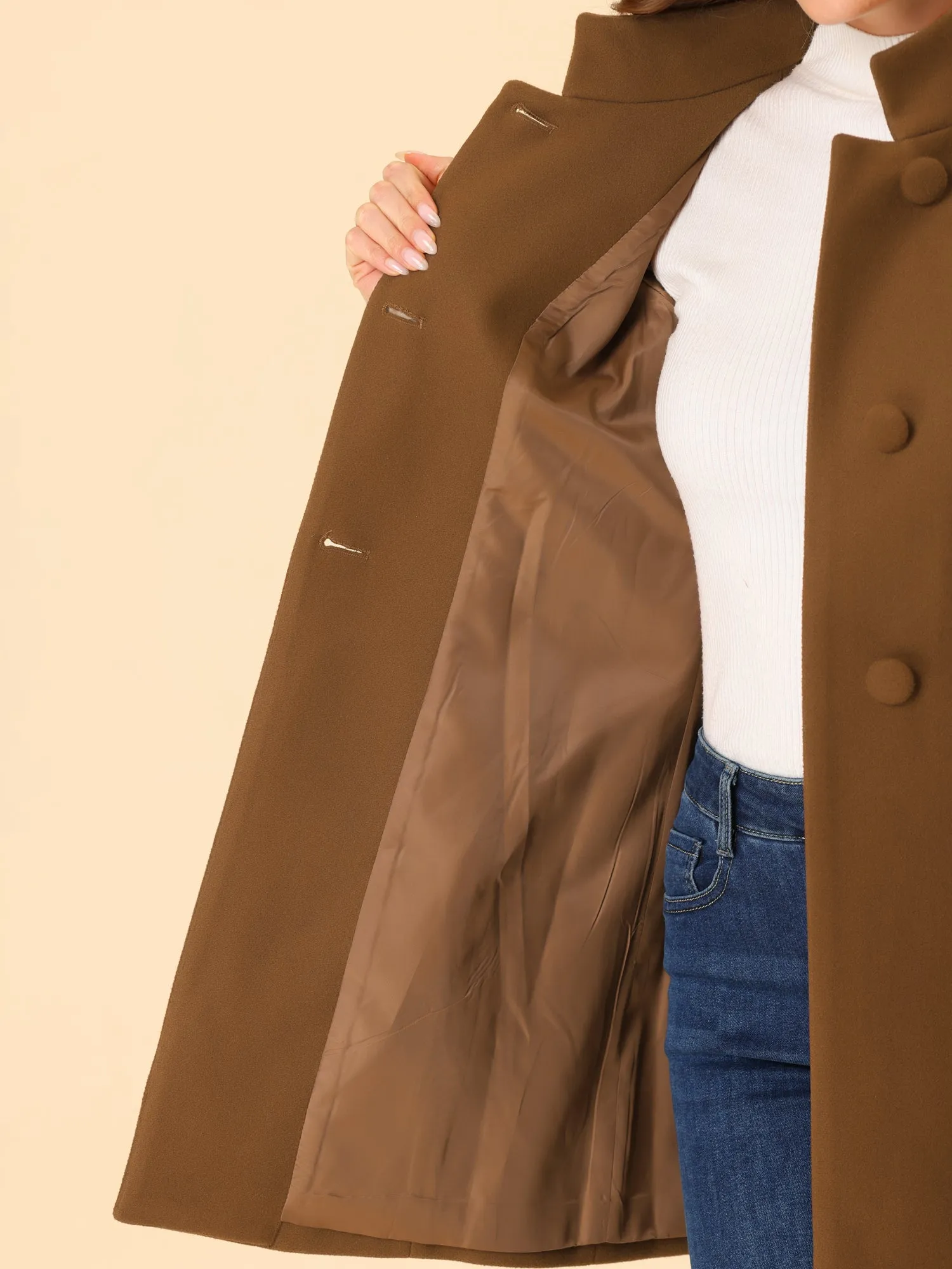 Stand Collar Single Breasted Solid Color Pea Coat