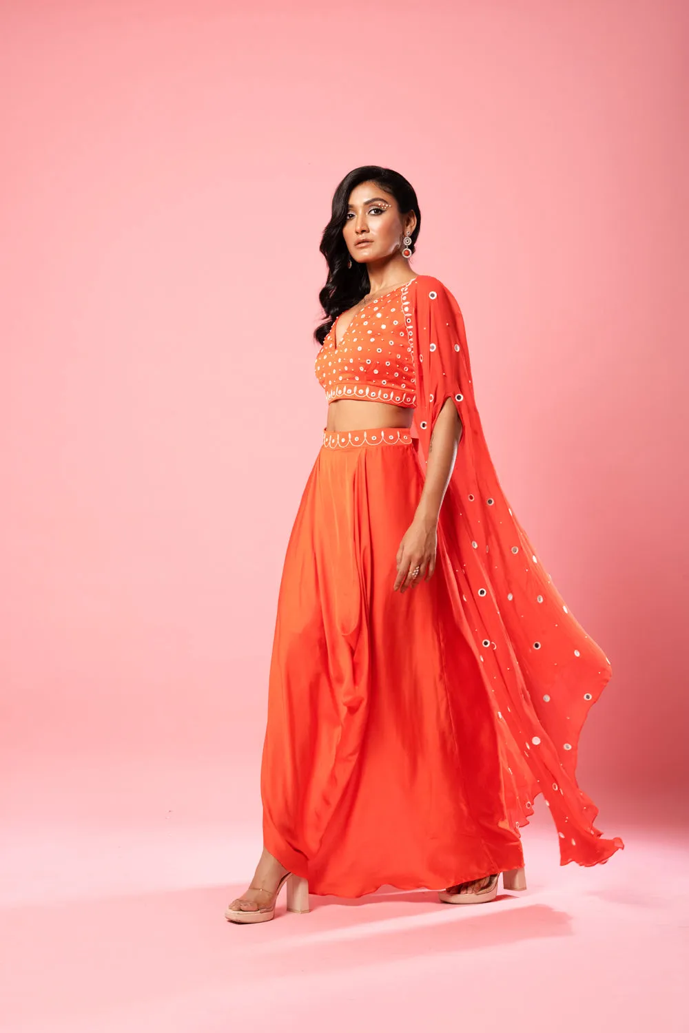 Tangerine Orange Dhoti Set