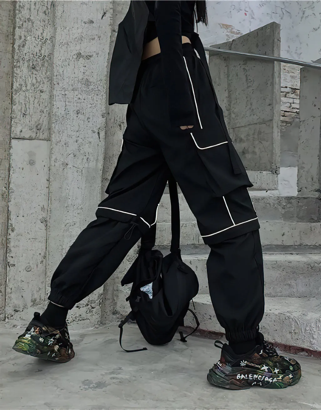 Techwear reflective cargo pants for women