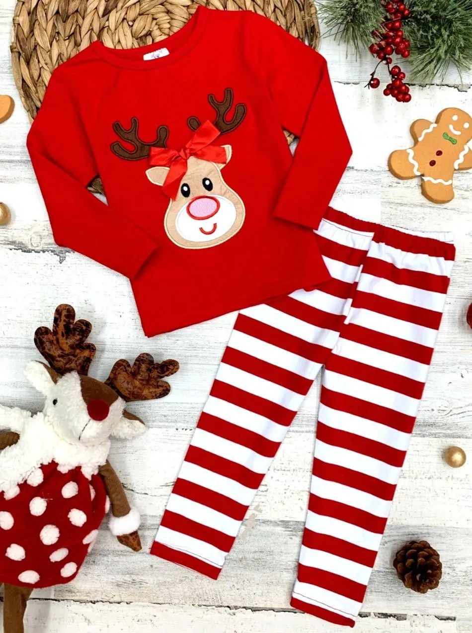 The Cutest Reindeer Striped Legging Set