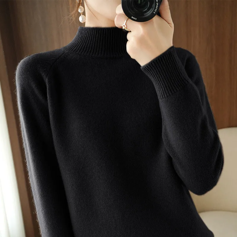 The Rock Turtleneck Bottoming Shirt Top Long Sleeve Pullover Solid Color Wool Sweater