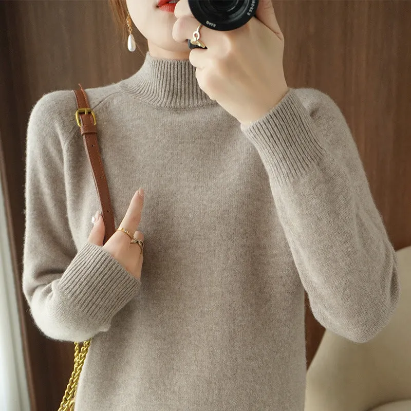 The Rock Turtleneck Bottoming Shirt Top Long Sleeve Pullover Solid Color Wool Sweater