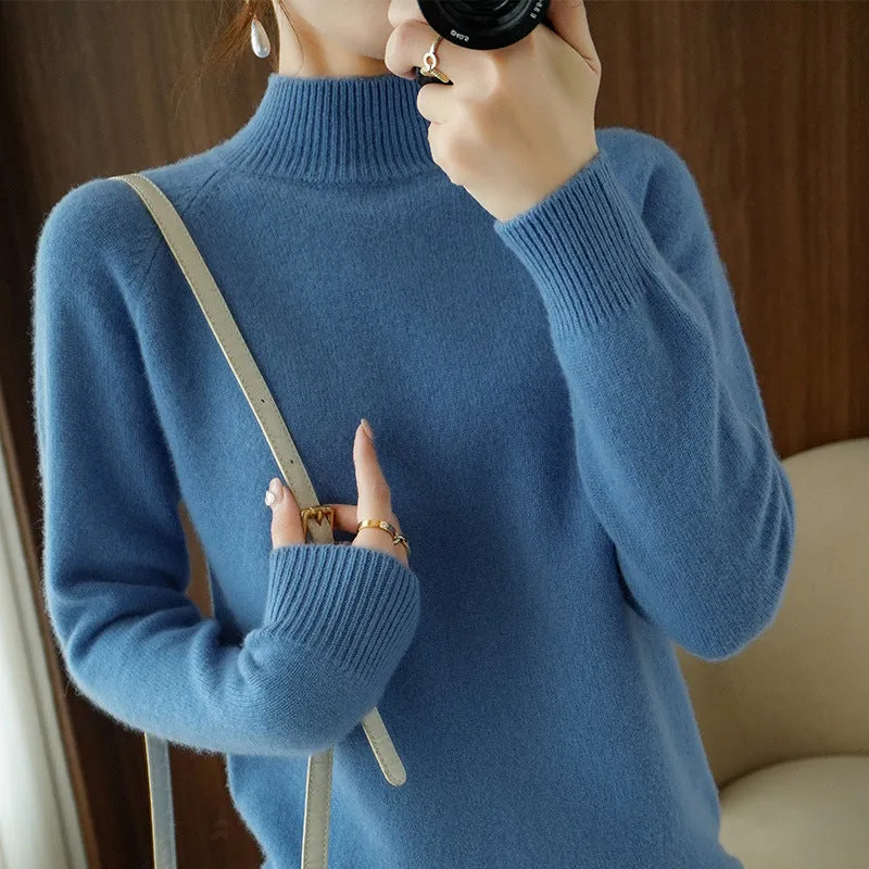 The Rock Turtleneck Bottoming Shirt Top Long Sleeve Pullover Solid Color Wool Sweater