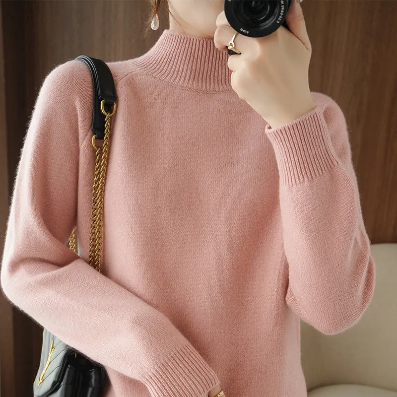 The Rock Turtleneck Bottoming Shirt Top Long Sleeve Pullover Solid Color Wool Sweater