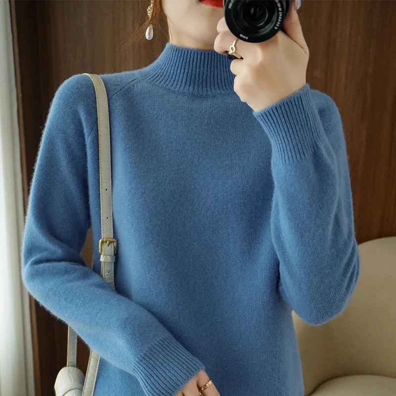 The Rock Turtleneck Bottoming Shirt Top Long Sleeve Pullover Solid Color Wool Sweater