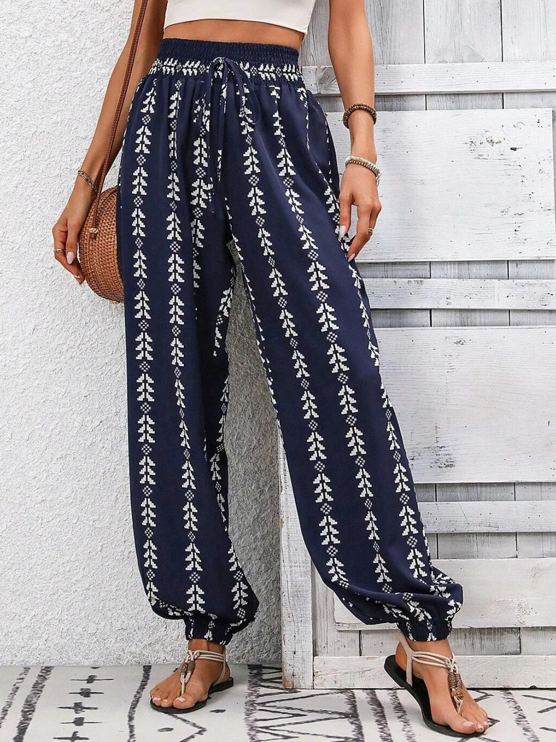 Tied Printed High Waist Pants - 5 Colors