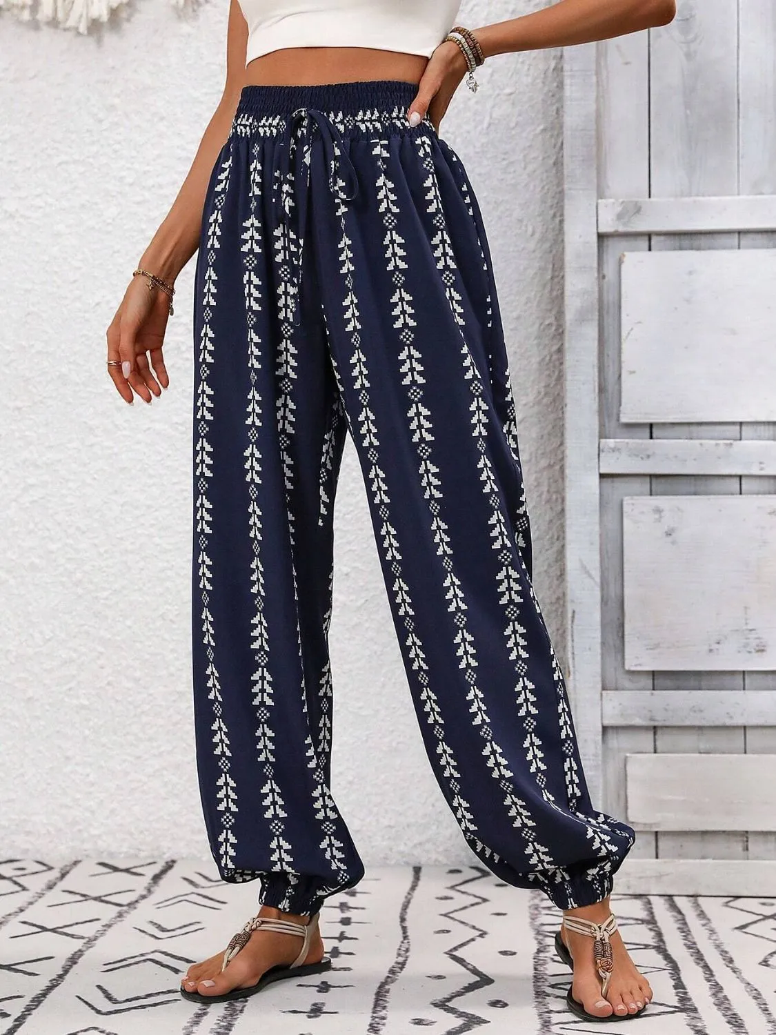 Tied Printed High Waist Pants - 5 Colors