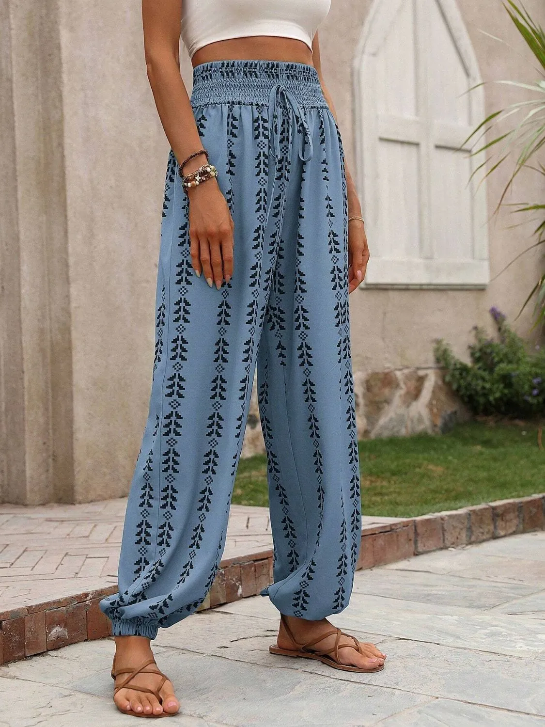 Tied Printed High Waist Pants - 5 Colors