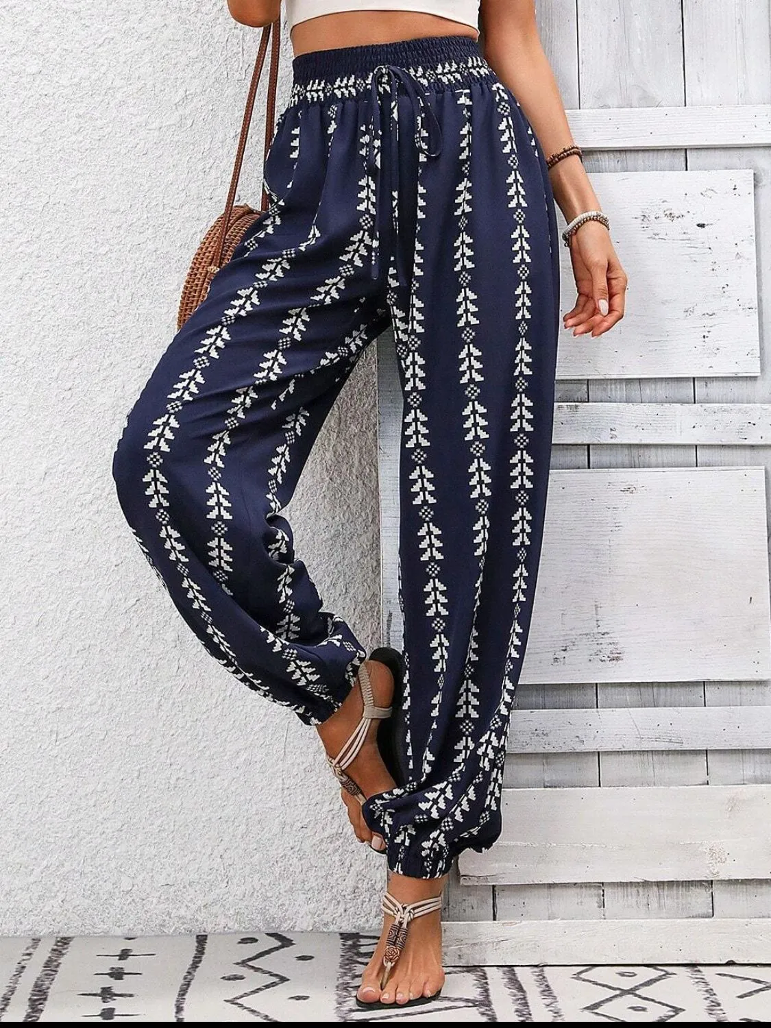 Tied Printed High Waist Pants - 5 Colors