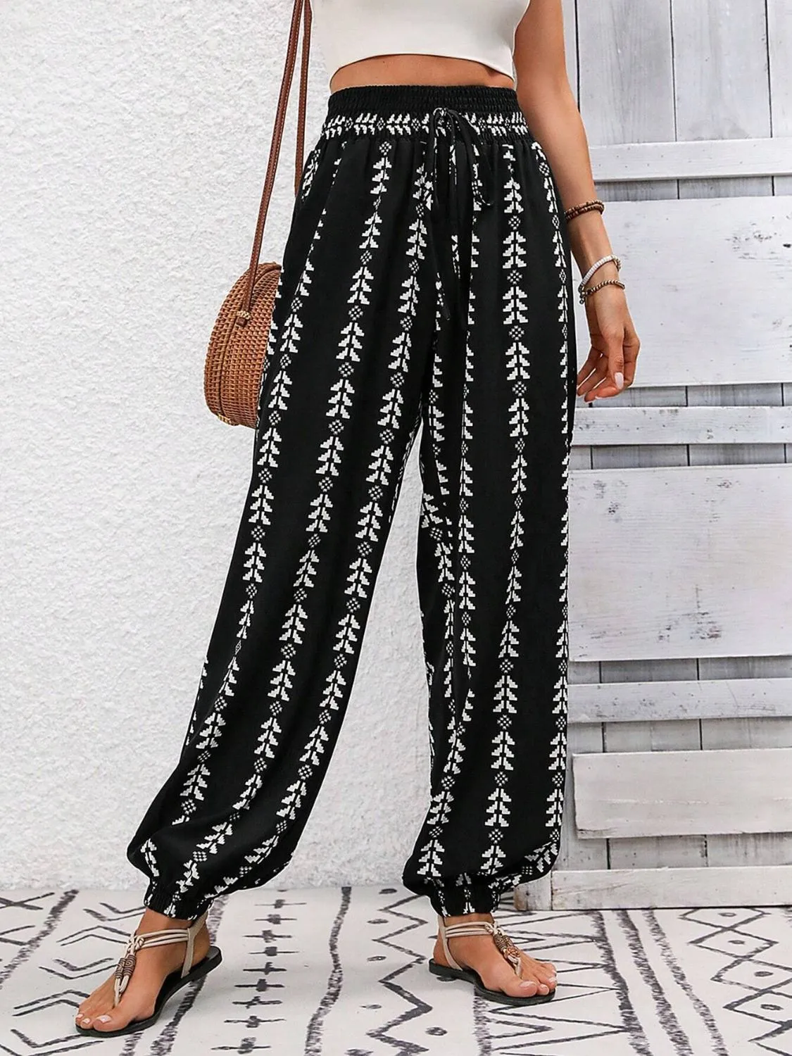 Tied Printed High Waist Pants - 5 Colors