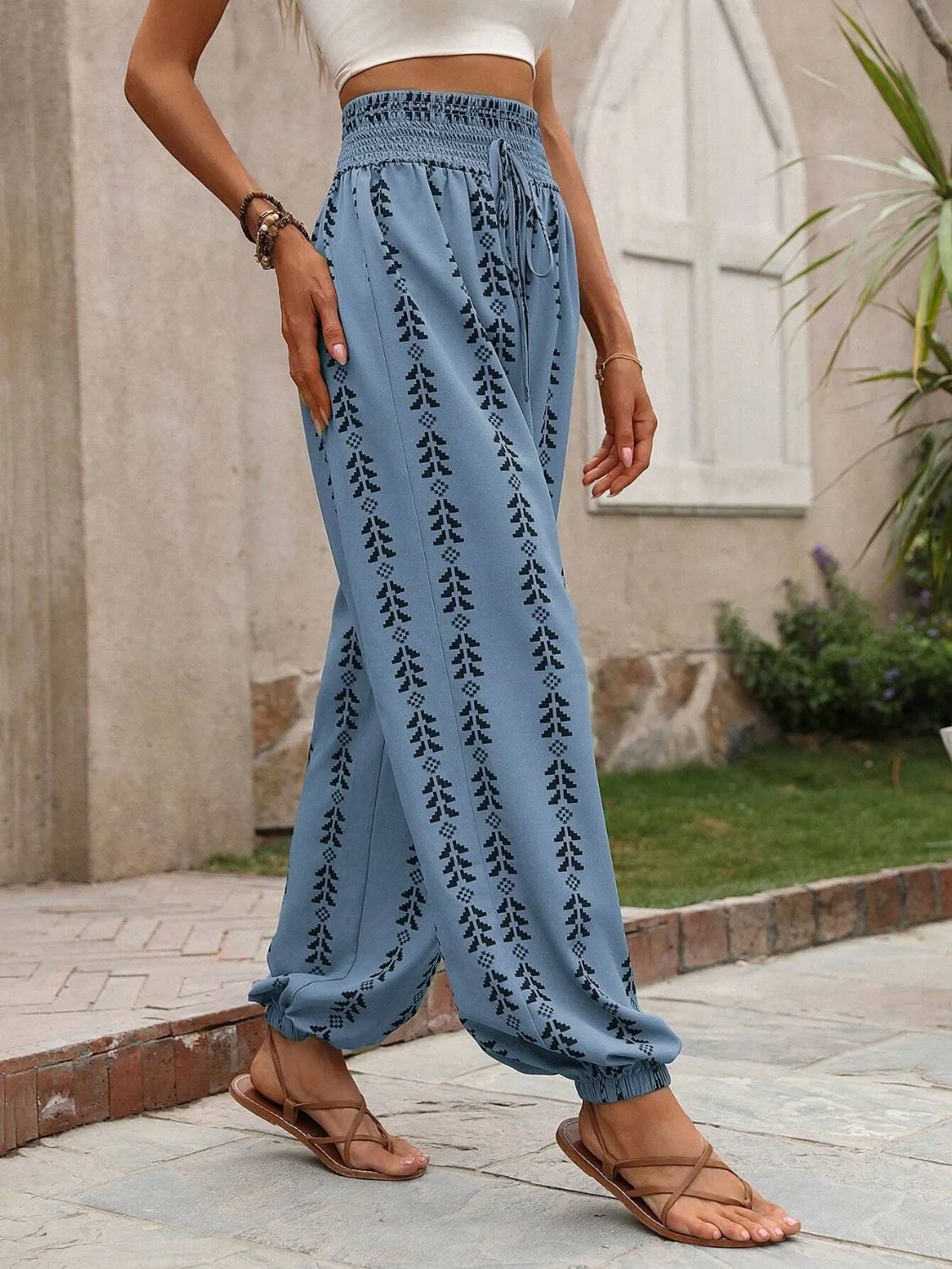 Tied Printed High Waist Pants - 5 Colors