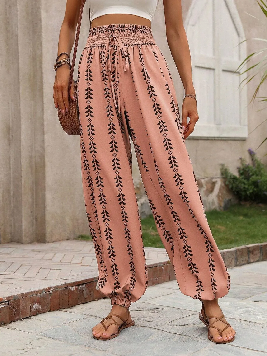 Tied Printed High Waist Pants - 5 Colors