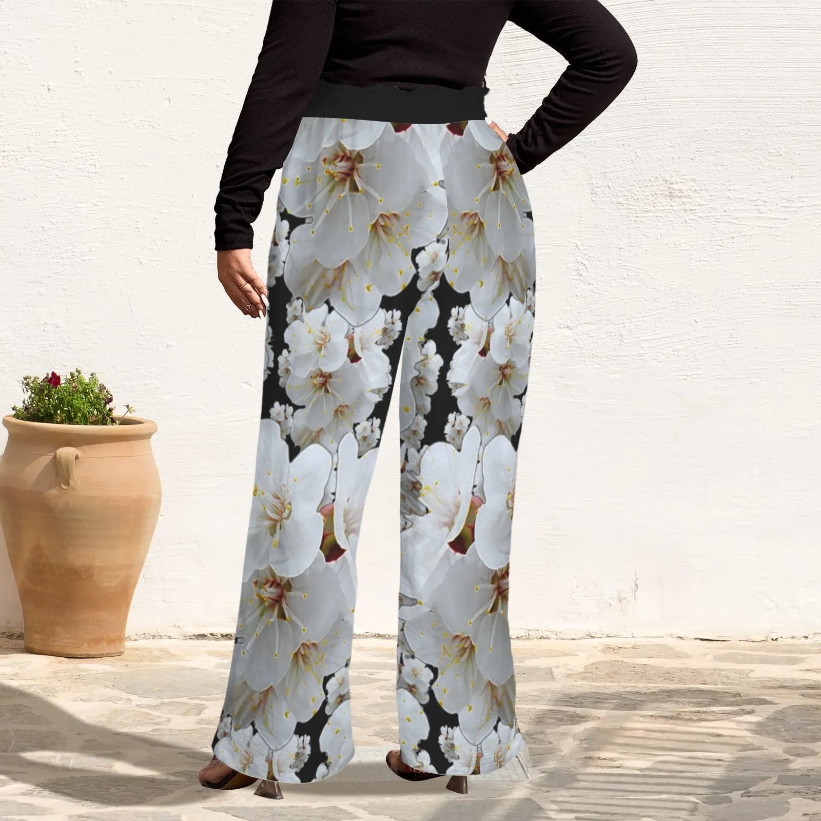 TRP Floral Print 01-01 Designer Strappy High Waist Pocket Wide Leg Pants