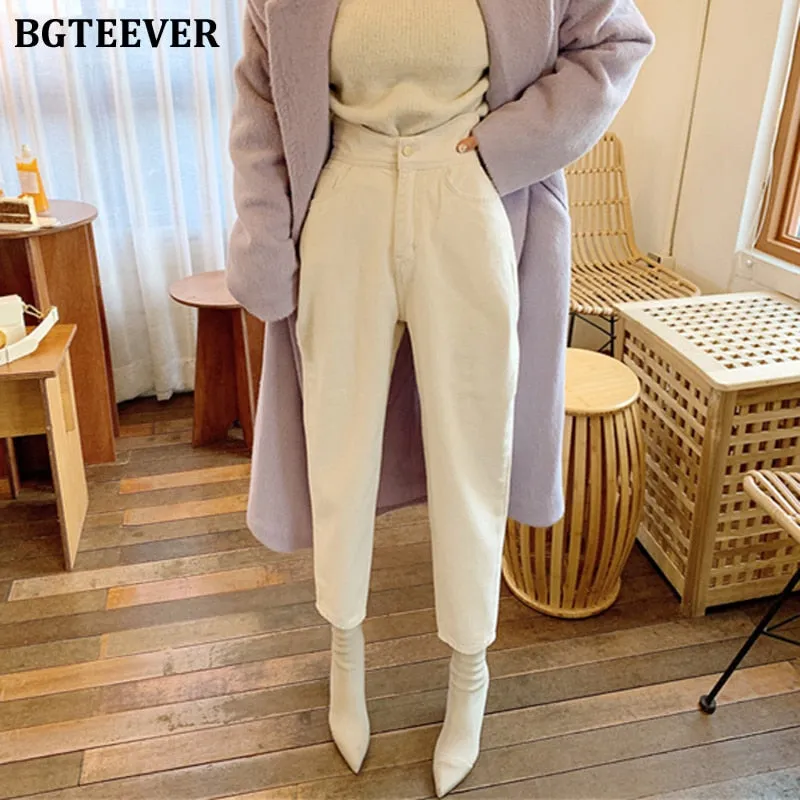 Uniwim Christmas Gift Women Harem Jeans Pants Fashion High Waist Loose White Denim Jeans Female Buttons Trousers SpringStreetwear