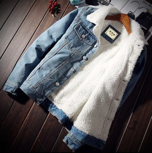 Vintage Men's Denim Jean Jacket with Sherpa Lining