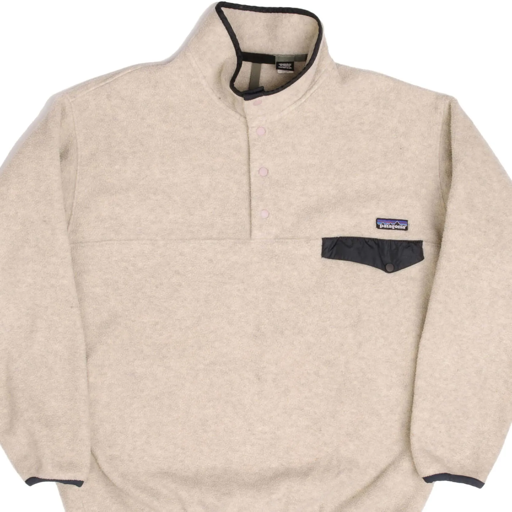 VINTAGE PATAGONIA SYNCHILLA SNAP T BEIGE FLEECE PULLOVER 1990S LARGE