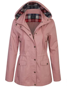 Womens Zip Up Anorak Safari Jacket with Checker Lining Hoodie