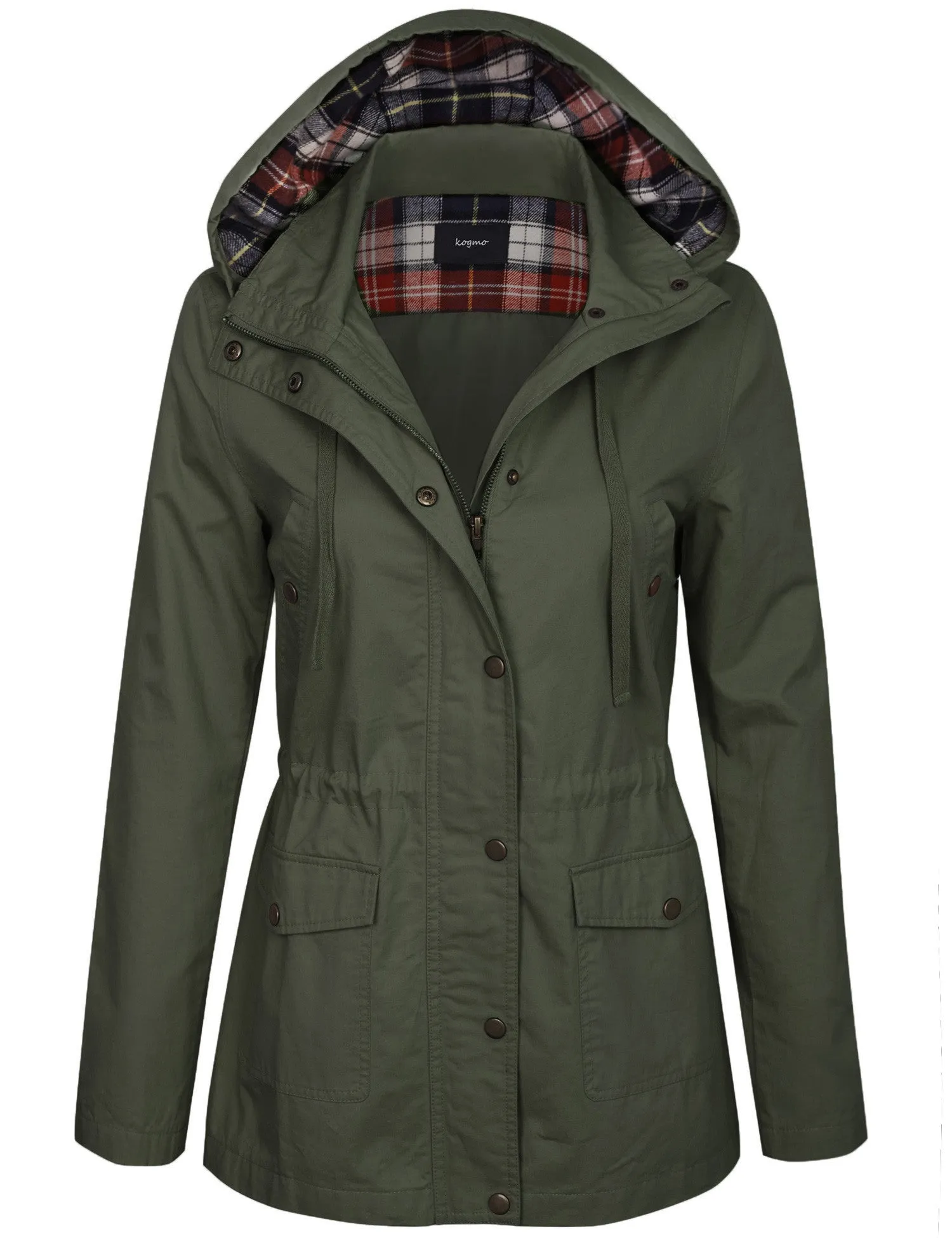 Womens Zip Up Anorak Safari Jacket with Checker Lining Hoodie