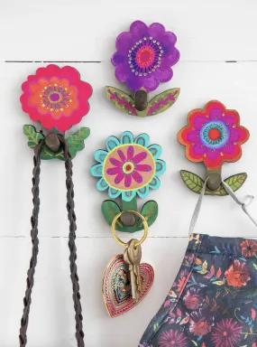 Wooden Flower Wall Hook Set of 4